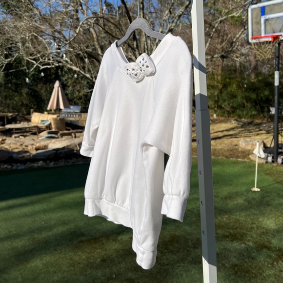 Boat Neck Top w/ Three-Quarter Cuffed Sleeves & Sequin Decorated Bow at Neck - Picture 4 of 14